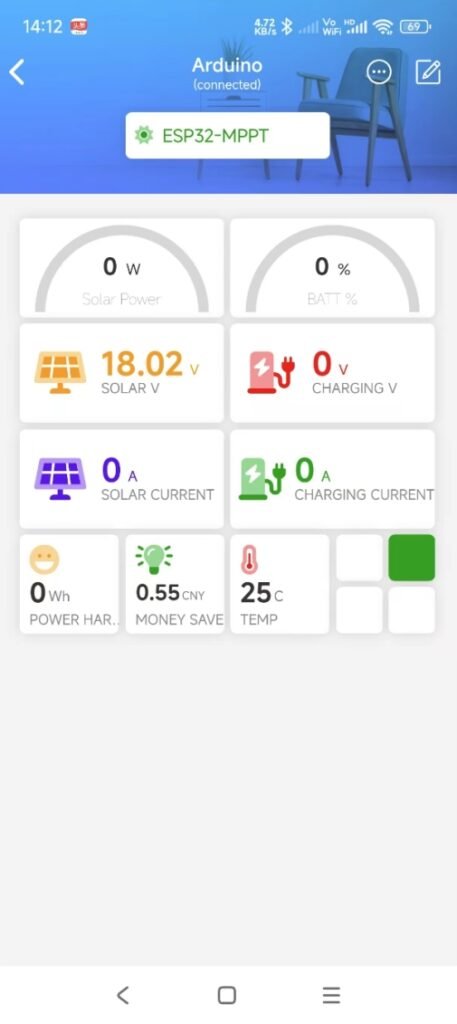 esp32 mppt controller blinker app main screen