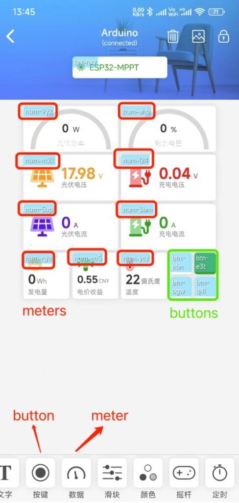 esp32 mppt controller blinker app widget strings