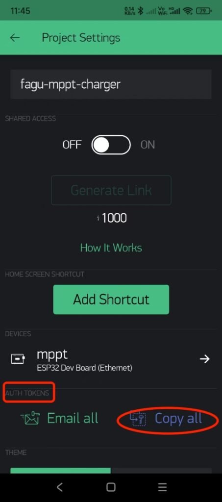 esp32 mppt controller blynk project token