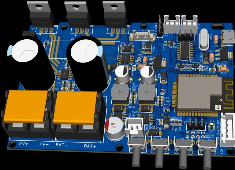 esp32 mppt controller remixed pcb 3d view
