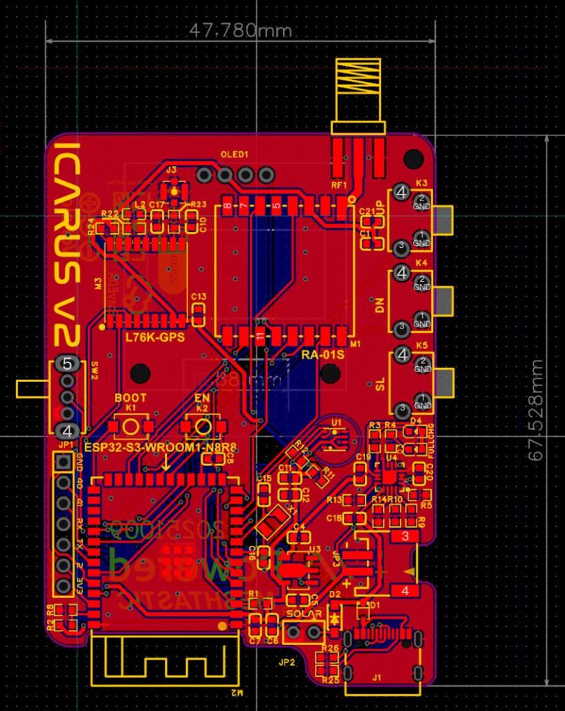 Custom modified Icarus‑v2 Meshtastic PCB layout in LCEDA