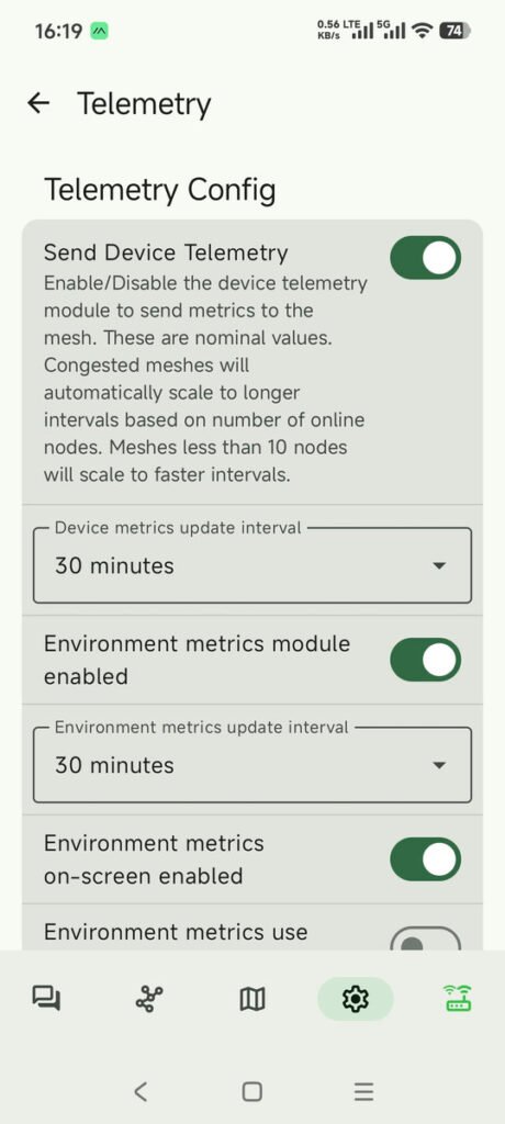 Meshtastic app telemetry configuration