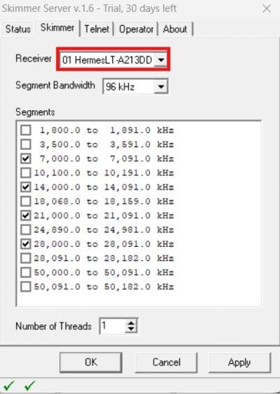 cw skimmer server receiver selection
