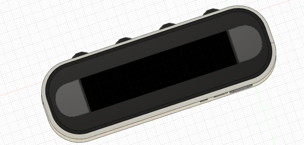 JingShi Desktop Clock 3D CAD render of the outer enclosure design showing OLED window and button cutouts