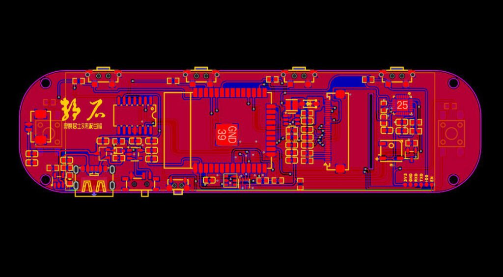 JingShi Desktop Clock PCB layout top view showing component placement, trace routing, and ground planes