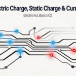 an illustration showing pcb trace, with blue circles representing current and red circles representing static charge