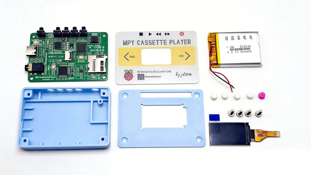 Complete BOM components for MPY Cassette Player V4 including RP2040, VS1053, and TFT display