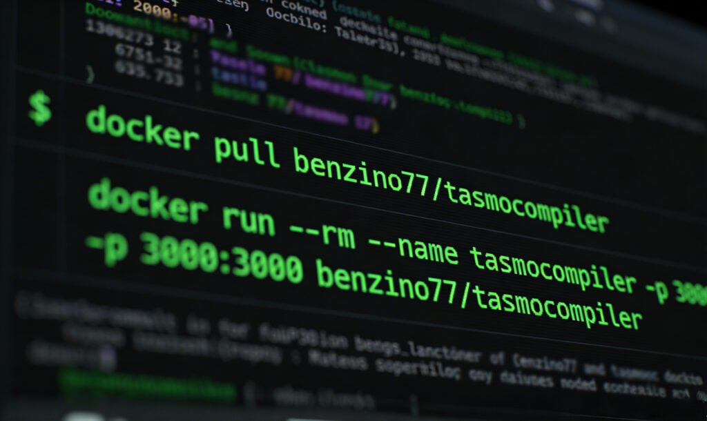 Terminal running TasmoCompiler Docker commands