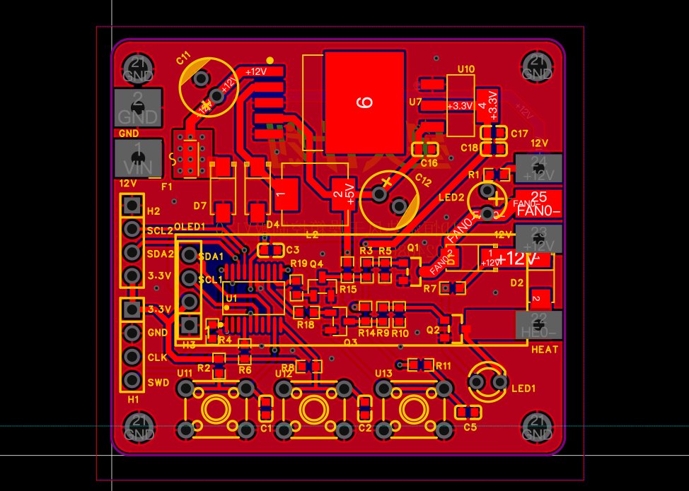 Full PCB layout diagram of STM32 PID filament dryer showing power, fan and heater circuits