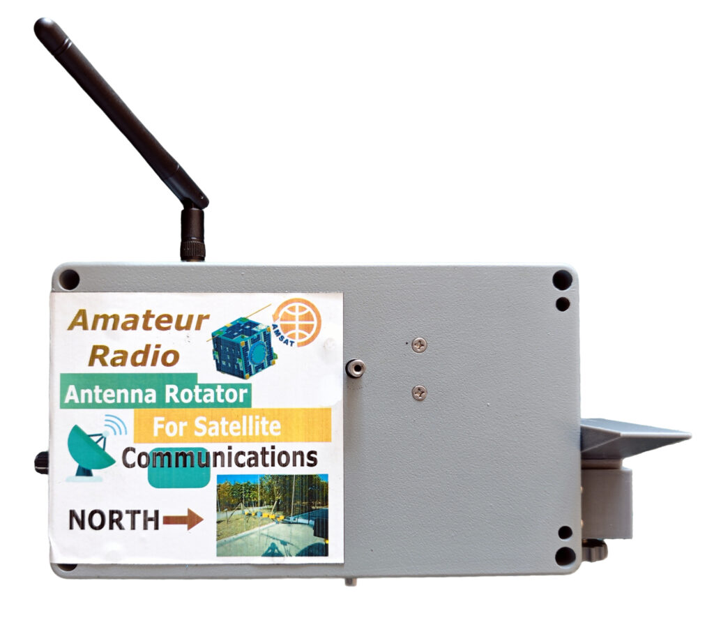 Top view of the AZ/EL antenna rotator showing the EL motor, Wi-Fi antenna, and enclosure layout