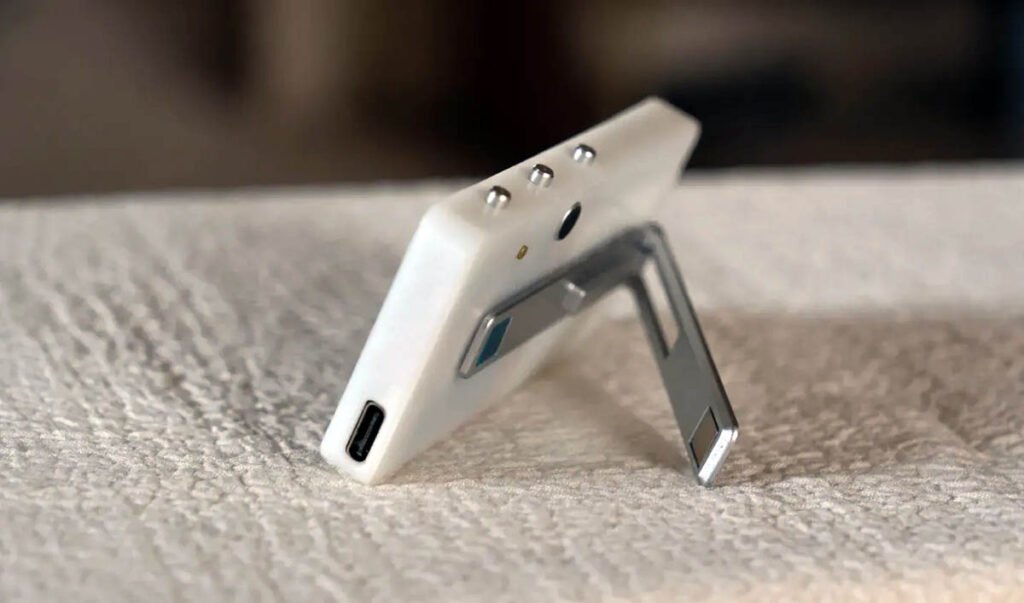 Side view of assembled music visualizer clock with 3D-printed stand