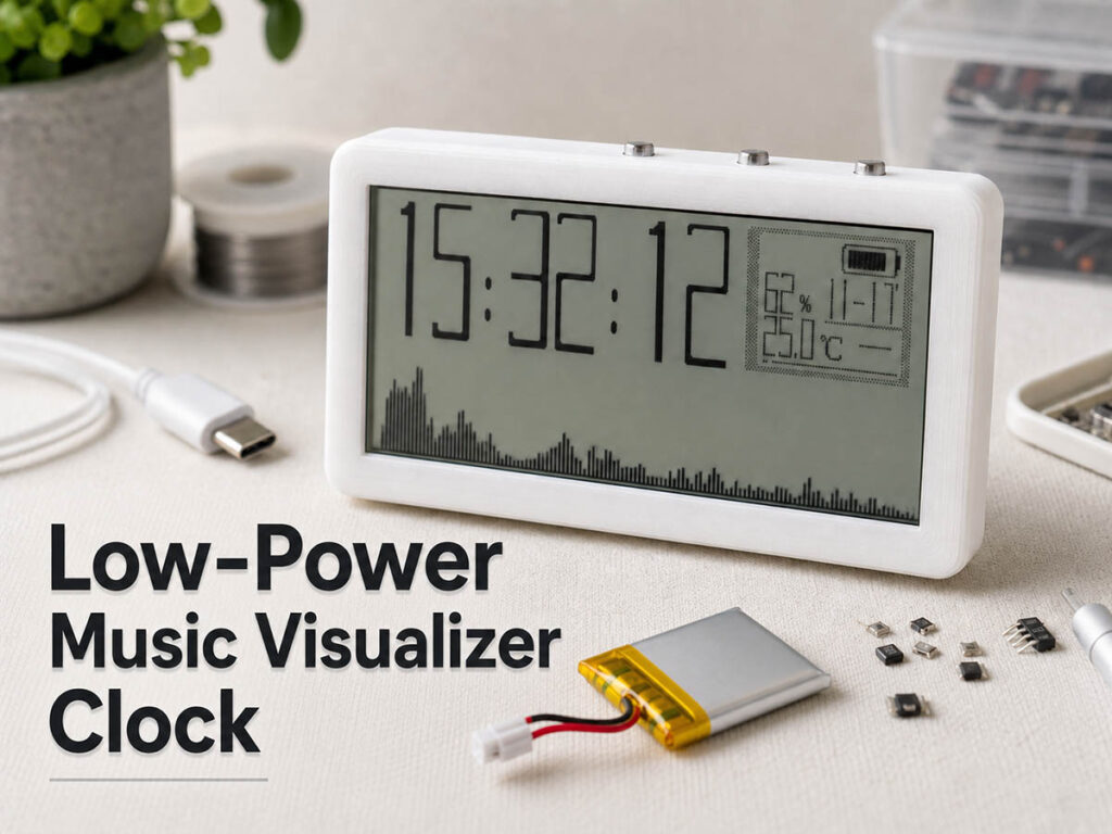 Low-power music visualizer clock with reflective display, battery, and DIY electronics parts