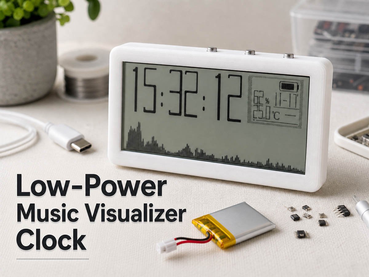 Low-power music visualizer clock with reflective display, battery, and DIY electronics parts