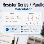 Resistor series and parallel calculator showing series and parallel resistor diagrams with an equivalent resistance result.