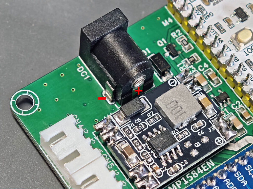 PlantLab DC input jack polarity marked positive and negative before power test
