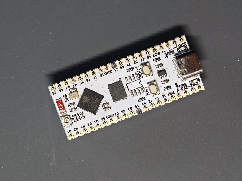 ESP32-S3 development board prepared before soldering pin headers for PlantLab