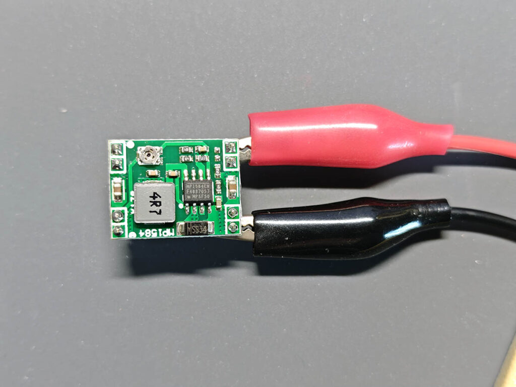 MP1584EN DC-DC module tested with alligator clips before installation