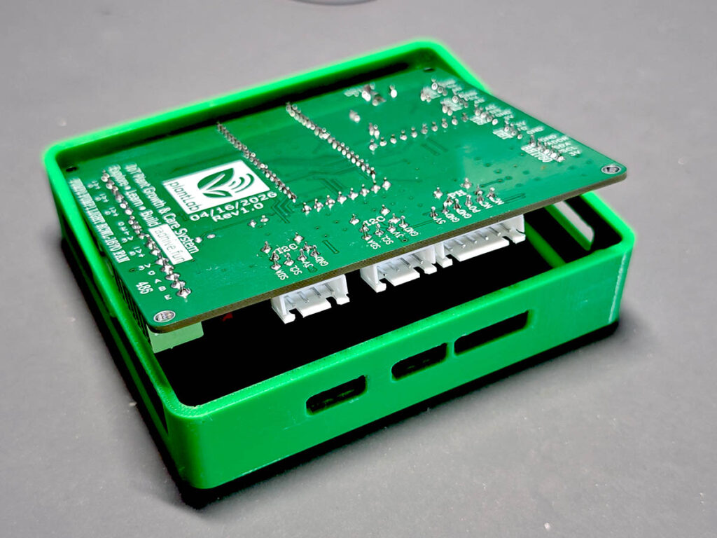 PlantLab PCB placed into the lower 3D-printed case shell