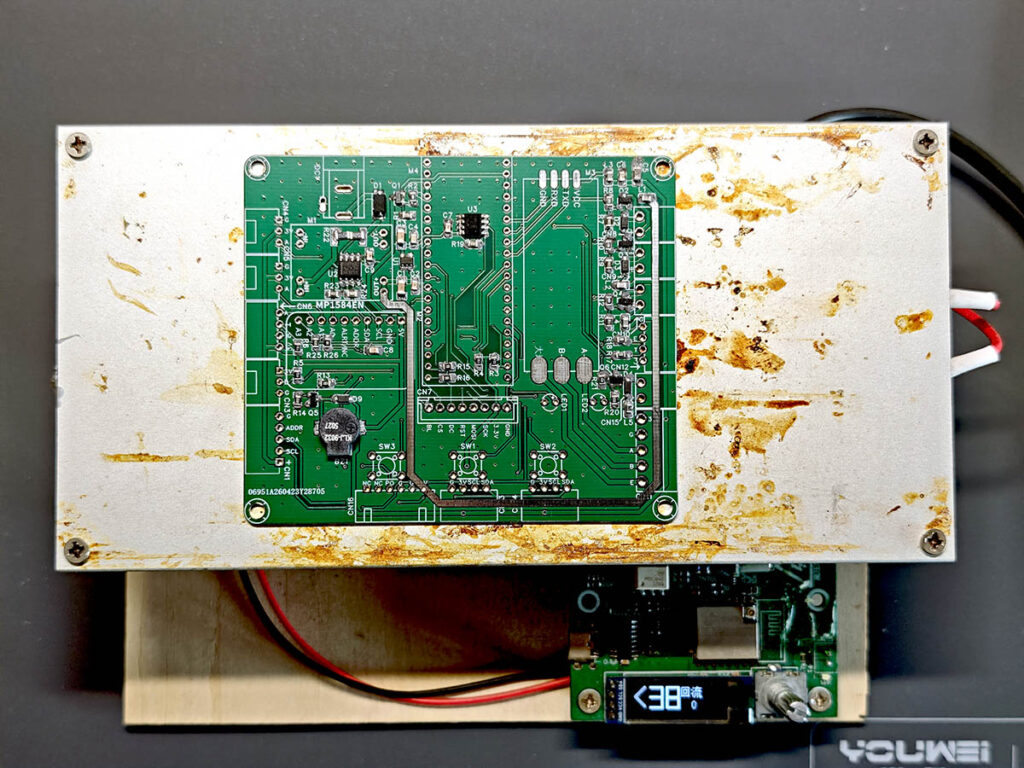 PlantLab PCB heated on a homemade reflow hot plate for SMD soldering