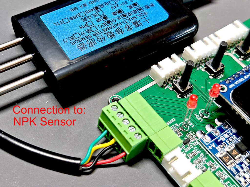 PlantLab RS485 NPK sensor cable connection with A B power wiring