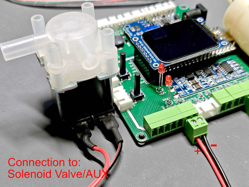 PlantLab solenoid valve actuator connected to screw terminal output